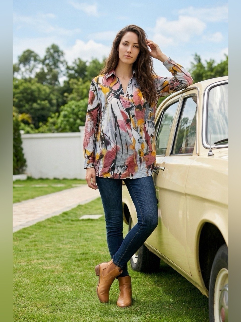 John Mark Multicolor Abstract Blouse (M)
